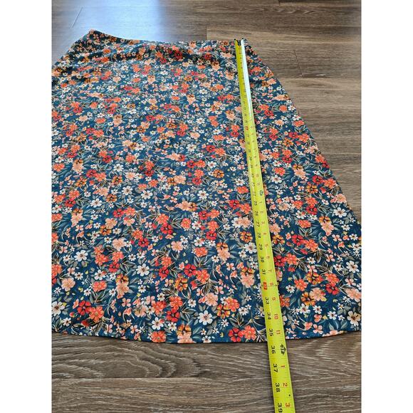 Curvy 4XL Floral A-Line Midi Skirt Navy Red Elastic Waist Cottagecore Plus Size - Picture 4 of 7